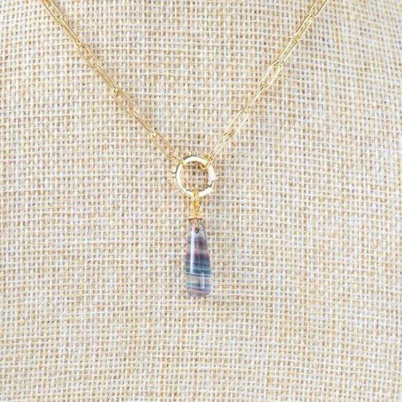 Beautiful Necklace Gemstone Pendant Gold Paperclip Chain Moonstone Labradorite - Picture 6 of 12
